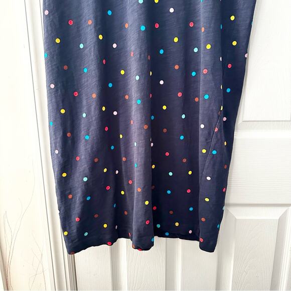 Boden Faye Navy Blue Ruffle Trim Multi Colored Polka Dot T Shirt Dress 12R J0900 - Picture 5 of 13
